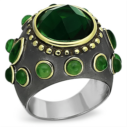 Picture of LOA881 - Brass Ring Reverse Two-Tone Women Synthetic Emerald