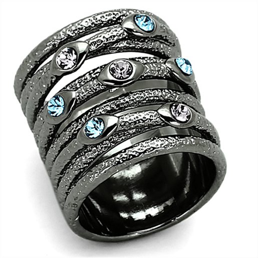 Picture of LOA883 - Brass Ring Ruthenium Women Top Grade Crystal Multi Color