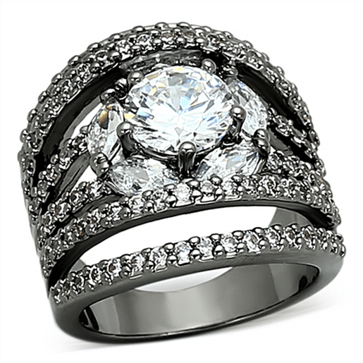 Picture of LOA895 - Brass Ring Ruthenium Women AAA Grade CZ Clear