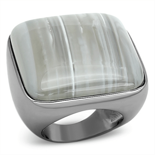 Picture of LOA905 - Brass Ring Ruthenium Women Semi-Precious Light Gray