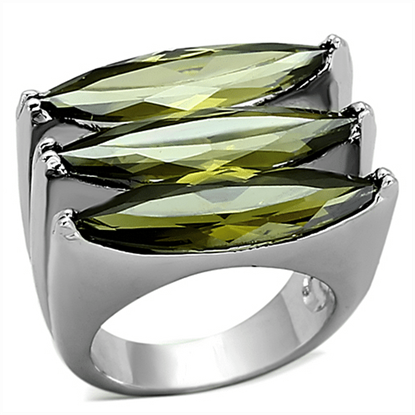 Picture of LOA918 - Brass Ring Rhodium Women AAA Grade CZ Olivine color