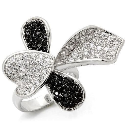 Picture of LOA936 - Brass Ring Rhodium + Ruthenium Women AAA Grade CZ Jet