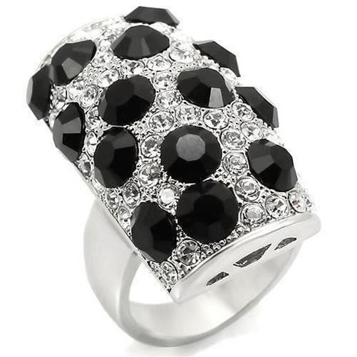 Picture of LOA944 - Brass Ring Rhodium Women Top Grade Crystal Jet