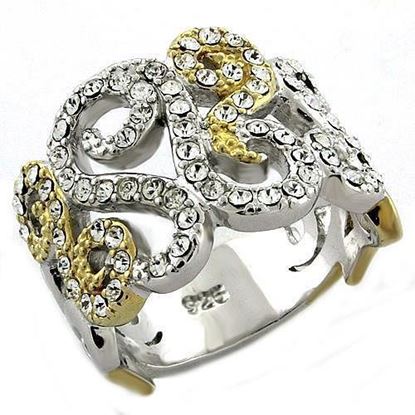 Picture of LOAS1019 - 925 Sterling Silver Ring Gold+Rhodium Women Top Grade Crystal Clear