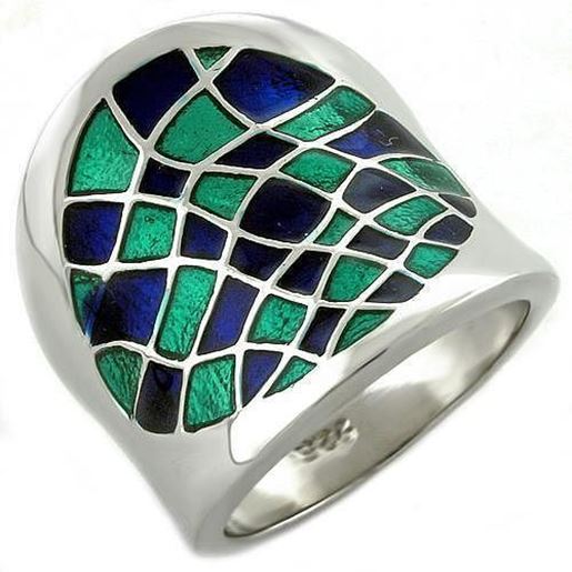 Picture of LOAS1021 - 925 Sterling Silver Ring Rhodium Women Epoxy Multi Color