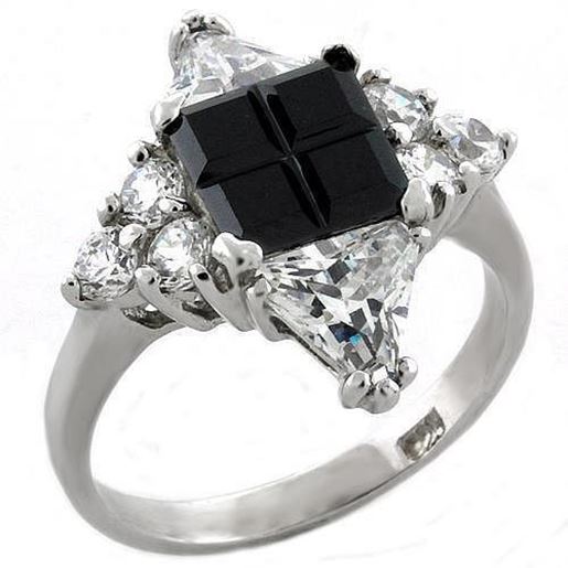 Picture of LOAS1031 - 925 Sterling Silver Ring Rhodium Women AAA Grade CZ Jet