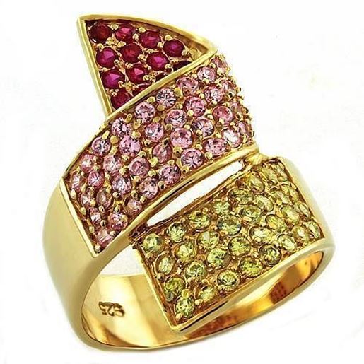 Picture of LOAS1041 - 925 Sterling Silver Ring Gold Women AAA Grade CZ Multi Color