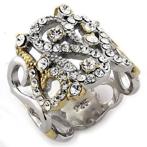 Picture of LOAS1066 - 925 Sterling Silver Ring Gold+Rhodium Women AAA Grade CZ Clear