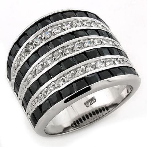 Picture of LOAS1089 - 925 Sterling Silver Ring Rhodium Women AAA Grade CZ Jet