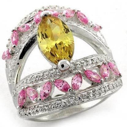 Picture of LOAS1101 - 925 Sterling Silver Ring High-Polished Women AAA Grade CZ Citrine