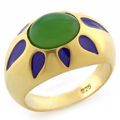 Picture of LOAS1131 - 925 Sterling Silver Ring Matte Gold Women Synthetic Emerald