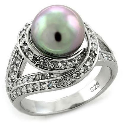 Picture of LOAS1159 - 925 Sterling Silver Ring Rhodium Women Synthetic Gray