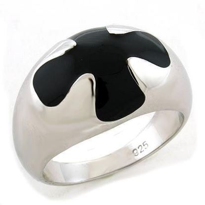 Picture of LOAS1169 - 925 Sterling Silver Ring Rhodium Women Epoxy Jet