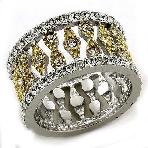 Picture of LOAS1194 - 925 Sterling Silver Ring Gold+Rhodium Women Top Grade Crystal Clear