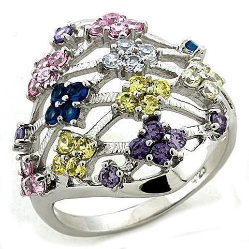 Picture of LOAS1195 - 925 Sterling Silver Ring Rhodium Women AAA Grade CZ Multi Color