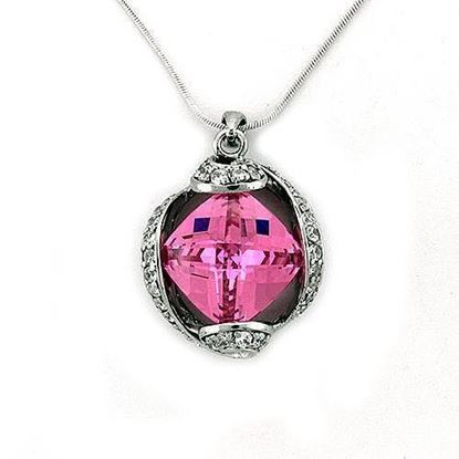 Picture of LOAS1318 - 925 Sterling Silver Chain Pendant Rhodium Women AAA Grade CZ Rose