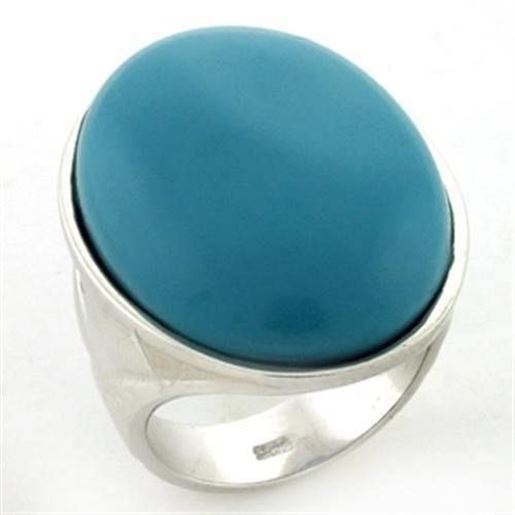 Picture of LOAS760 - 925 Sterling Silver Ring Rhodium Women Synthetic Turquoise