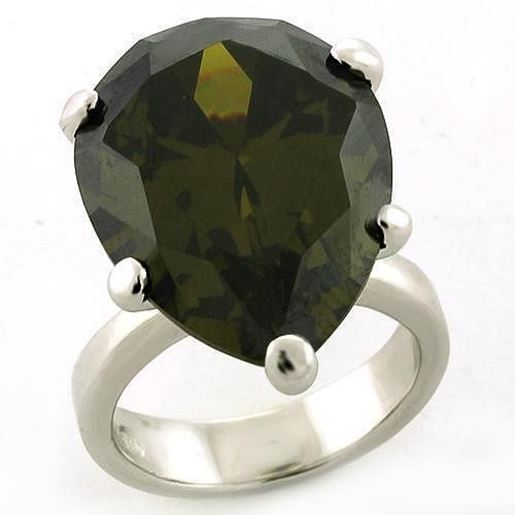 Picture of LOAS821 - 925 Sterling Silver Ring Rhodium Women AAA Grade CZ Olivine color