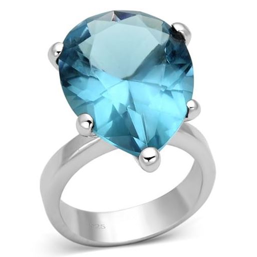 Picture of LOAS864 - 925 Sterling Silver Ring Rhodium Women Synthetic Sea Blue