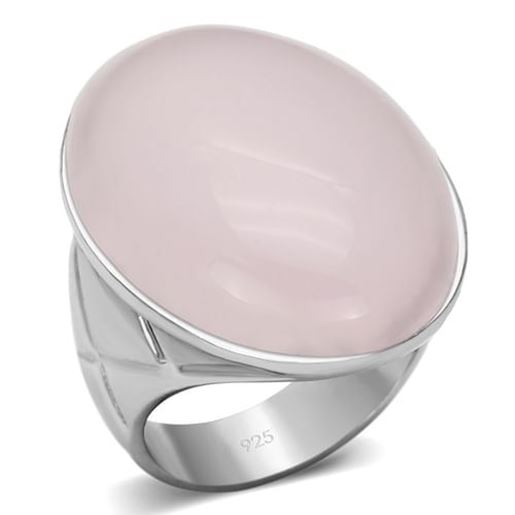 Picture of LOAS865 - 925 Sterling Silver Ring Rhodium Women Precious Stone Light Rose