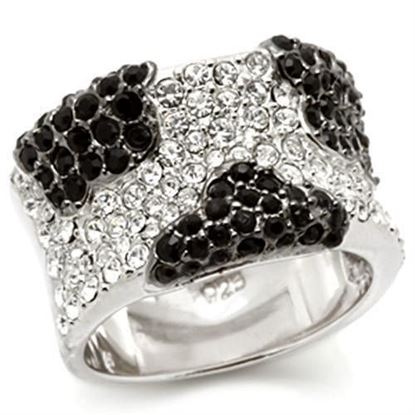 Picture of LOS121 - 925 Sterling Silver Ring Rhodium + Ruthenium Women Top Grade Crystal Jet