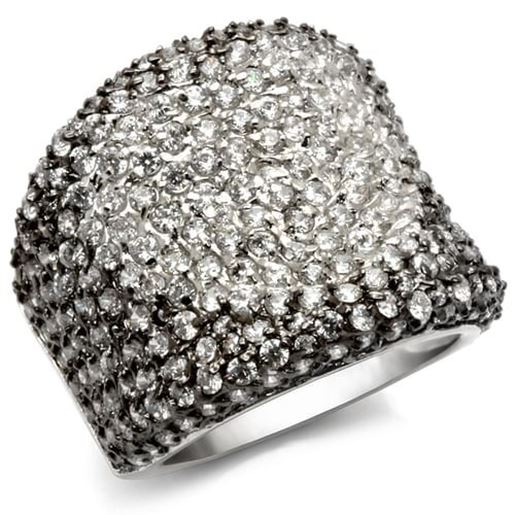 Picture of LOS122 - 925 Sterling Silver Ring Rhodium + Ruthenium Women AAA Grade CZ Jet