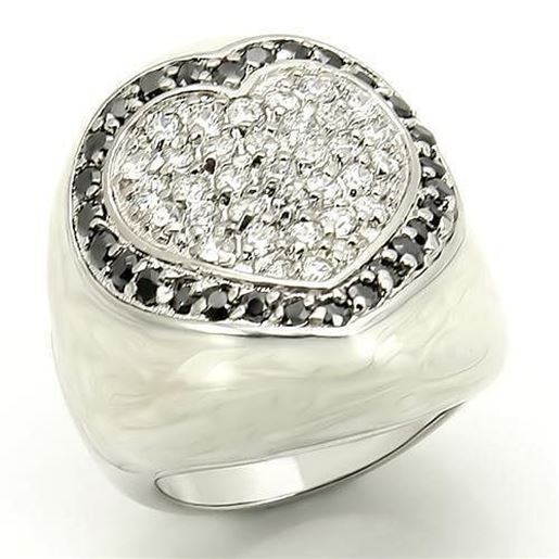 Picture of LOS167 - 925 Sterling Silver Ring Rhodium Women AAA Grade CZ Jet