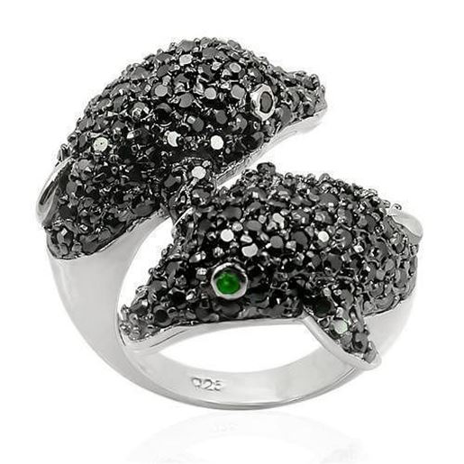 Picture of LOS195 - 925 Sterling Silver Ring Rhodium + Ruthenium Women Synthetic Emerald