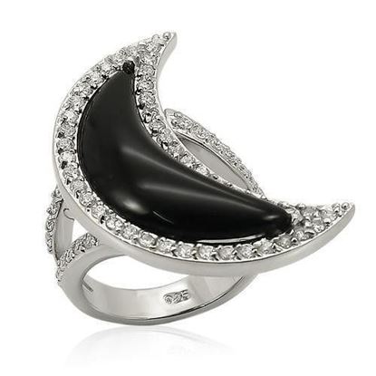 Picture of LOS202 - 925 Sterling Silver Ring Rhodium Women Synthetic Jet