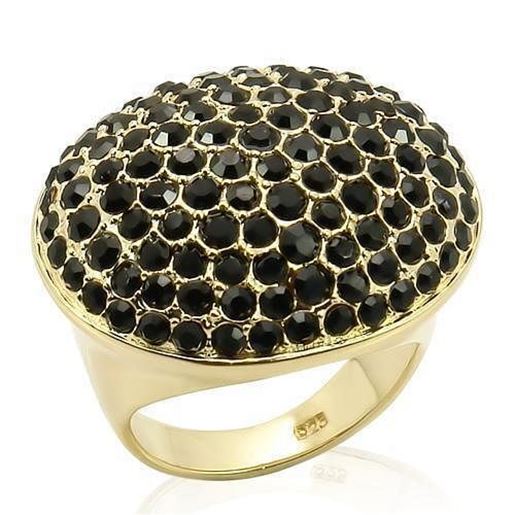 Picture of LOS207 - 925 Sterling Silver Ring Gold Women Top Grade Crystal Jet