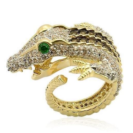 Picture of LOS225 - 925 Sterling Silver Ring Rhodium+Gold+ Ruthenium Women Synthetic Emerald