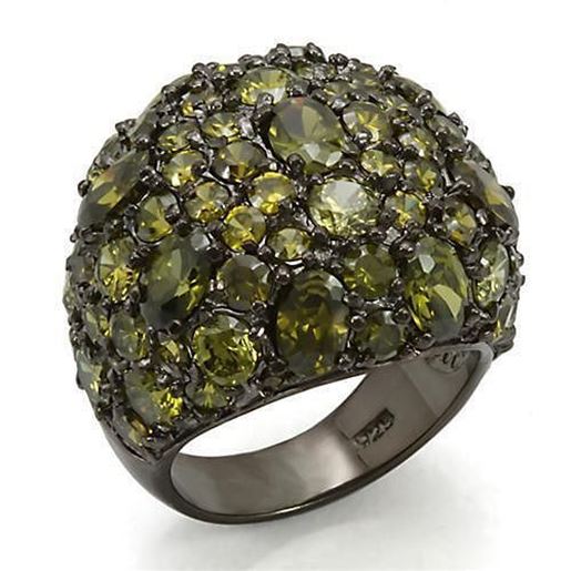 Picture of LOS291 - 925 Sterling Silver Ring Ruthenium Women AAA Grade CZ Olivine color