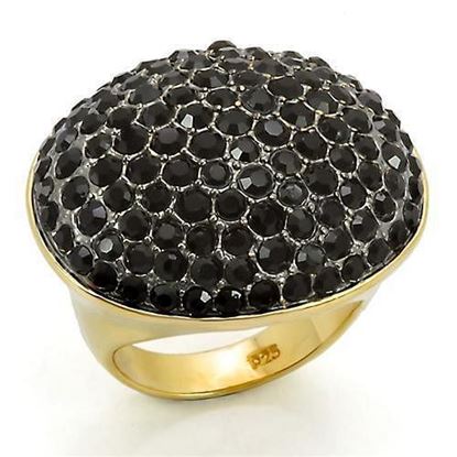 Picture of LOS300 - 925 Sterling Silver Ring Gold+Ruthenium Women Top Grade Crystal Jet