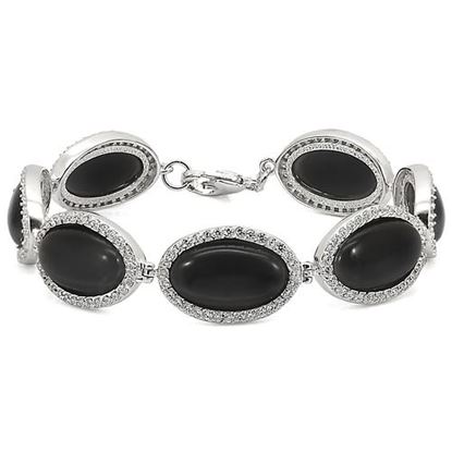 Picture of LOS330 - 925 Sterling Silver Bracelet Rhodium Women Synthetic Jet