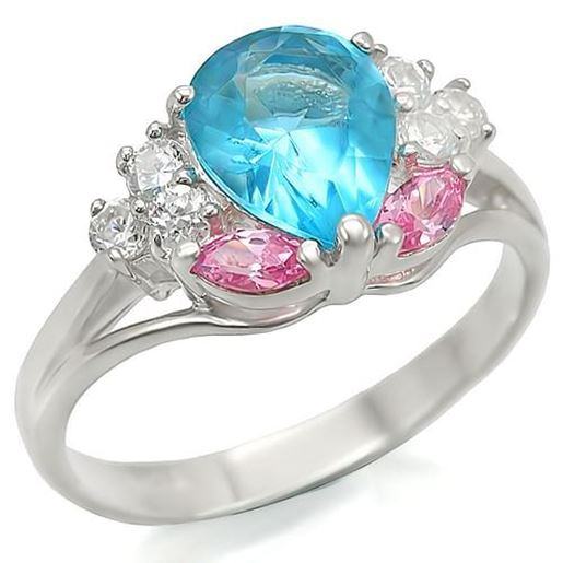 Picture of LOS450 - 925 Sterling Silver Ring Silver Women Synthetic Sea Blue