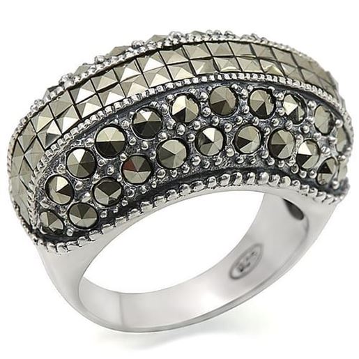 Picture of LOS466 - 925 Sterling Silver Ring Antique Tone Women Synthetic Black Diamond