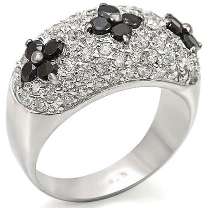 Picture of LOS468 - 925 Sterling Silver Ring Rhodium + Ruthenium Women AAA Grade CZ Black Diamond