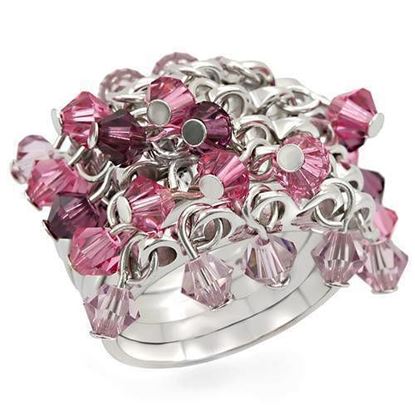 Picture of LOS477 - 925 Sterling Silver Ring Rhodium Women Top Grade Crystal Multi Color