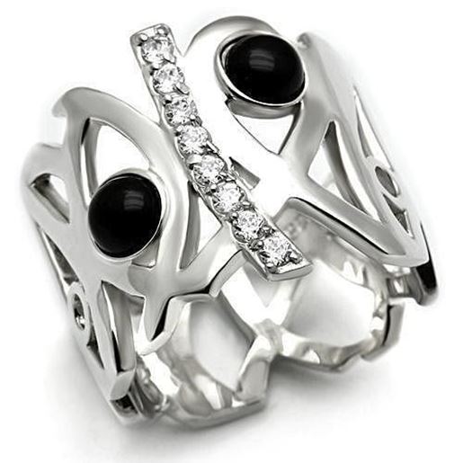 Picture of LOS532 - 925 Sterling Silver Ring Silver Women Semi-Precious Jet