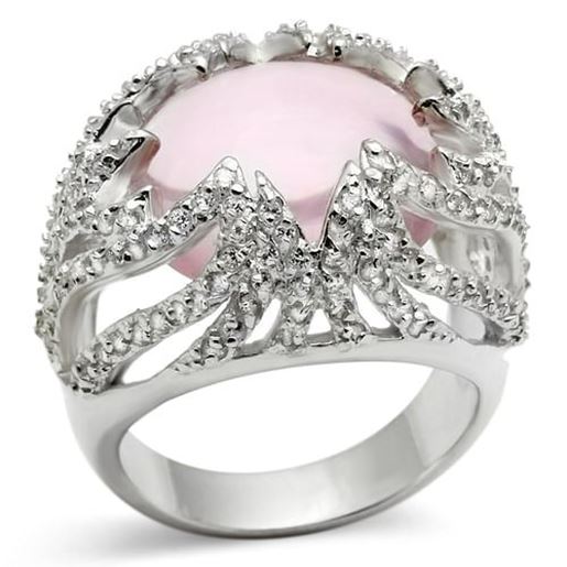 Picture of LOS536 - 925 Sterling Silver Ring Silver Women Synthetic Light Rose