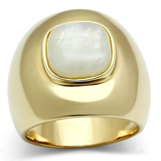 Picture of LOS544 - 925 Sterling Silver Ring Gold Women Semi-Precious White