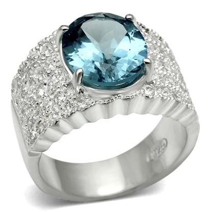 Picture of LOS551 - 925 Sterling Silver Ring Silver Women Synthetic Sea Blue