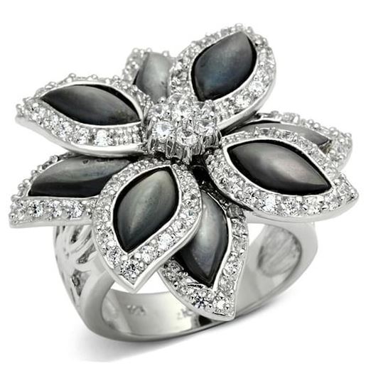 Picture of LOS555 - 925 Sterling Silver Ring Rhodium Women Precious Stone Jet