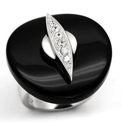 Picture of LOS564 - 925 Sterling Silver Ring Rhodium Women Semi-Precious Jet