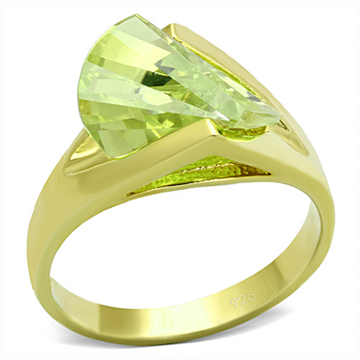 Picture of LOS647 - 925 Sterling Silver Ring Gold Women AAA Grade CZ Apple Green color