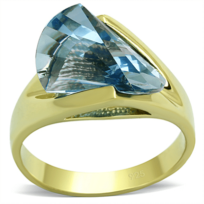 Picture of LOS653 - 925 Sterling Silver Ring Gold Women Synthetic Sea Blue