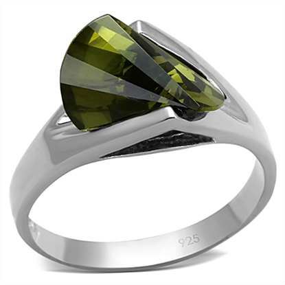 Picture of LOS654 - 925 Sterling Silver Ring Rhodium Women AAA Grade CZ Olivine color