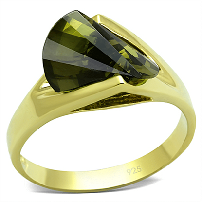 Picture of LOS655 - 925 Sterling Silver Ring Gold Women AAA Grade CZ Olivine color