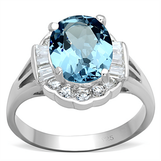 Picture of LOS658 - 925 Sterling Silver Ring Silver Women Synthetic Sea Blue