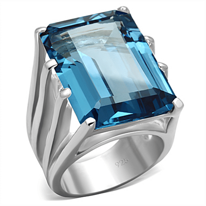 Picture of LOS664 - 925 Sterling Silver Ring Silver Women Synthetic Sea Blue